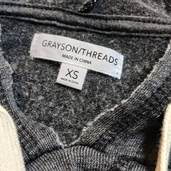 NWT Grayson Threads "Let's Get Cozy" Gray Distressed Kangaroo Hoodie Size XS - Picture 8 of 15